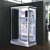 Dampfdusche Denver 120x90 cm mit 6 Massagedüsen, Regenfalldusche, Sternenhimmel, integriertem Sitz und 3 kW Dampfgenerator – luxuriöse Duschkabine mit Radio, Ozondesinfektion und LED-Beleuchtung