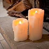 Lights4fun 2er Set LED Echtwachs Kerzen mit Wachstropfen Timer Batteriebetrieben Deko Wohnzimmer flackernde Flamme Stumpenkerzen Elektrisch mit Timerfunktion