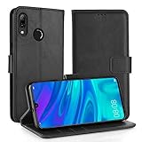 Simpeak Hülle Kompatibel mit Huawei P Smart 2019 [6,21 Zoll], Handyhülle Kompatibel für Huawei P Smart 2019 / Honor 10 Lite Flipcase [Kartensteckplätze] [Stand Feature] - Schwarz