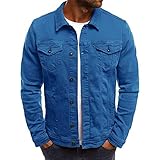 HULKAY Herren-Jeansjacke, schmale Passform, leicht, gewaschen, langärmelig, Revers, Knopfleiste, Oberbekleidung, Jeansjacke mit Taschen, blau, XXL