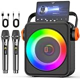 Karaoke Maschine mit 2 drahtlosen Mikrofones, Tragbaren Bluetooth 5.3 Karaoke Anlage Lautsprecher mit RGB-Licht Karaoke Anlage für Karaoke, Hausparty Machine de Karaoké