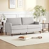 Howjoe Größe 175 x 82 x 76 cm Sofa 2 Sitzer, Sofa Klein für Wohnzimmer & Schlafzimmer,Couch Kleine Sofa mit Leinenstoff & Massivholzfüßen,Mini Sofa mit Armlehne, in Hellgrau