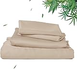 Waterlily 100 % Bambus-Lyocell-Bettwäsche-Set, 4-teilig, Bettbezug, Bettlaken, Kissenbezüge, Doppelbett, Bio, natürlich, weich, vegane Seide, Luxus-Bettwäsche, Beige, Doppelbett