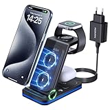 MANKIW Ladestation für iPhone, 3 in 1 Ladestation für iPhone und iWatch,Kompatibel mit iPhone 16/15/14/13/12/11/X Serie, Apple-Watch 7/6/5/4/3/2/SE, AirPods 3/2/Pro