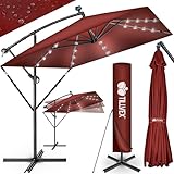 tillvex® Alu Sonnenschirm Rechteckig Ø 330 cm mit LED Solar + Abdeckung mit Kurbel | Ampelschirm mit Ständer & Windschutz | Gartenschirm UV-Schutz, wasserdicht, 360° drehbar | Kurbelschirm Marktschirm