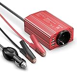 BESTEK 300W Kfz Wechselrichter 12v 230v Spannungswandler Autoladegerät (2 USB: 5V/4.8A, 24W Insgesamt) Umwandler mit 1 Paar Klemmen und Zigarettenanzünder Stecker, Rot