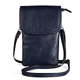 befen Handytasche zum Unhängen Damen, Echtleder Kleine Umhängetasche Damen mit Langem Riemen und Schlüsselring Umhängetasche Handytasche Dunkelblau Leder für Phone unter 6,7 Zoll