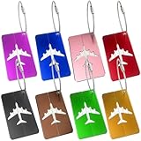 Gentpovth 8 Stück Kofferanhänger reich an Farbe, Aluminium Gepäckanhänger mit Edelstahldrahtschlaufe und Wasserdichtem PVC Namensschild Adressschild, schnellen Auffinden von Reisetaschen für Gepäck