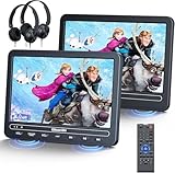 GOnavidio 10,5' DVD Player Auto 2 Bildschirme Mit 5 Stunden Akku, 2 Kopfhörern, Tragbarer DVD-Player Auto Fernsehen für Kinder TV, Unterstützt USB/SD, Regionsfrei (1 Player + 1 Monitor)