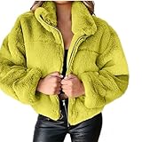 Pelzjacke Damen Kurz Hochzeit, Fleecejacke Kunstfell Plüschjacke Revers Felljacke Oversized Y2K Kuscheljacke Langarm Kurzjacke Elegante Festlich Flauschig-Jacke Verdickte Warm Winterjacke