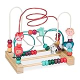 Relaxdays Motorikschleife, Holz Motorikspielzeug, Design C, Kinder ab 1 Jahr, Holzspielzeug für Mädchen & Jungen, bunt