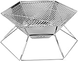 TYAGY Tragbarer Campinggrill, sechseckiger Holzkohlegrill aus Edelstahl, für Garten-Camping-Außengrill