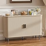 FiveWillowise Küchenschrank, Sideboard mit 2 Schiebetüren, Verstellbaren Ablagen, Aufbewahrungsschrank, Kaffeebar-Schrank, Anrichte für Küche, Esszimmer, Wohnzimmer, 120 x 40 x 77cm, Beige