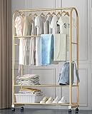 Goldener Rollkleiderständer mit 2 Schuhhaltern - Stilvoller Kleiderbügel für Kleidung, Hüte & Schuhe Aufbewahrung - Perfekt für Bekleidungsgeschäfte & Heimgebrauch