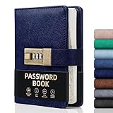 WEMATE Passwortbuch mit Schloss, Passwortbuch mit alphabetischen Registerkarten, 600+ Passwortplatz, Passwort-Organizer, Logbuch mit Schloss (Dunkelblau)