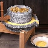 KUOYTT Große Bohnenmühle aus Blausteinmühle für den Haushalt, handgefertigte Steinmühle/Pastenmühle/Getreidemühle, manuelle Trocken-/Nassmühle mit Holzrahmen