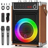 JYX Karaoke Maschine mit 2 UHF-Funkmikrofonen, Bluetooth-Lautsprecher mit Bass-/Höhen-Einstellung und LED-Licht, PA-Systemunterstützung TWS, AUX in, FM, Rec, Versorgung für Party/Erwachsene/Kinder
