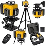 16 Line Kreuzlinienlaser mit Stativ, IP54 Laser Level, 360° Kreuzlinienlaser Grün Selbstnivellierend Baulaser mit 4800mAh Akku für Verlegung Bodenfliesen, Installation Trennwänden-Gelb