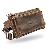 Fa.Volmer ® Bauchtasche/Gürteltasche/Hüfttasche aus Büffel Leder I Damen und Herren I Große Fächer und sicherer Reißverschluss I Braun I Retro Look I Modell: Portland