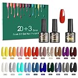 Tormay UV Nagellack Set 23 Stück, 20 Farben UV Nagellack mit Unterlack & Glitzer Überlack & Matte Überlack, Schellac Nagellack für Nageldesign, 8ml
