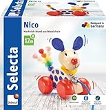 Selecta 62026 Nico, Nachzieh Hund, Schiebe-und Nachziehspielzeug, 1 Jahr to 3 Jahre, aus Holz, 12 cm