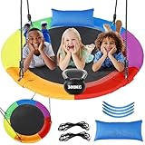 Lischwert Nestschaukel mit Kissen, Kinderschaukel mit 120-177 cm höhenverstellbarem Seil, Baumschaukel bis 300 kg belastbar, Schaukel für Indoor & Outdoor, Bunt (Farbe - Rundes-100CM)