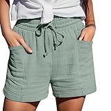 Yoga-Shorts mit Taschen für Damen, geriffelt, schmal, locker, schlicht, elegant, Camouflage-Shorts mit Taschen, erweiterbarer Retro-Saum, grün, XL