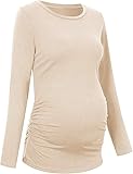 Saodimallsu Damen Umstandsshirt Langarm Stillshirt Umstandstop Rundhals Schwangerschafts Oberteil Nursing Tops Sommer Atmungsaktiv Schwanger T-Shirt Beige L