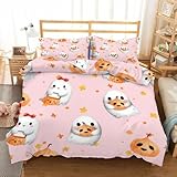 LLSZAHD Halloween Stern Bettwäsche 135×200cm, Kürbisse, Geister Muster bettwäsche-Sets, Mikrofaser Bettbezug mit Reißverschluss und Kissenbezug 80×80cm