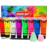 Bowitzki UV-Neon-Körperfarbe, 8 x 30 ml, Gesichtsbemalungsset, Schwarzlicht, im Dunkeln leuchtendes Make-up-Set, fluoreszierende Gesichtsbemalung für Erwachsene,Festival