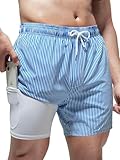 Arcweg Badehose für Herren Badeshorts mit Kompression Liner 2 in 1 Schnelltrocknend Strandhose Männer Elastisch Surf Shorts mit Reißverschlusstaschen M（EU