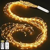 Cozymeow Lichterschweif 1M 100 LED Weihnachtsbeleuchtung mit Batterie, Timer, Fernbedienung, Lichterstrang 8 Modi Wasserfall Lichterkette Wasserdicht Lichterbündel für Weihnachten Außen Innen Deko