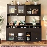 Merax Buffetschrank, 170cm Küchenschrank, Vitrinenschrank Hochschrank mit 4 Türen, Buffetschrank Mehrzweckschrank für Küche Wohnzimmer Esszimmer, Schwarz/145 x 39 x 171 cm