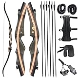 62' Recurvebogen Set,Takedown Recurve Bogen mit Pfeile Sportbogen Holzbogengriff für Rechtshand Jagd Zielschießen (25 lbs)