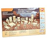 34 Stück Puppenhausmöbel Bastelset - Holz 3D Puzzle - Miniaturmodelle Puppenhaus Zubehör - ab 6 Jahren