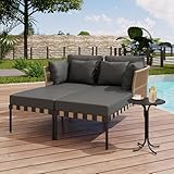 Merax Gartensofa Set, modularer Outdoor Loungesessel mit Couchtisch, abnehmbare & waschbare Kissen, Seilgeflecht Design, verzinkter Eisenrahmen, für Garten, Terrasse & Balkon, Grau und Schwarz