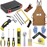 QeeHeng Kinder Werkzeug Set, Kinderwerkzeug mit Echte Handwerkzeuge, Anfänger Lernen Bauwerkzeug Spielzeug Hammer mit Werkzeugkoffer für Zuhause DIY Bau und Holzbearbeitung, Geschenk für Junge Mädchen