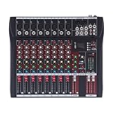 8 Kanal Professioneller Mixer, Drei-Band-Equalizer DJ Mischpult für PC, Stereo Sound Mischkonsole, Audio Mixer Bluetooth 48V Phantomspeisung USB for Recording DJ Stage Karaoke Music Applikation