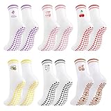 UBERMing 6 Paar Pilates Yoga Socken Damen 36-40, Stoppersocken Weich Bequemm mit Noppen, Antirutschsocken Pilates Reformer Sportsocken mit Niedliche Muster für Zuhause Fitness Tanz Gymnastik