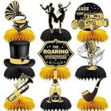 INRUI 9 Stück Roaring 20s Party Wabe Mittelstücke Schwarz und Gold 1920er Jahre Dekorationen Vintage Musik Thematische Hochzeit Party Tischaufsätze Zubehör