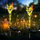 Schmetterling Solarlampen für Außen, 2 Stück Solarleuchten für Außen Schmetterling, Wasserdicht Solarlaterne für Draußen, Wetterfest Solar Gartenleuchten Outdoor Gartenstecker für Pathway, Yard (A)