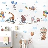 HPNIUB Tier Wandtattoo,Wandaufkleber Kinderzimmer Lichtfarbe,134x40cm (BxH),Tiere Babyzimmer Wandsticker,DIY Zirkus Giraffe Hase Wandaufkleber für Junge Mädchen Schlafzimmer Wanddeko