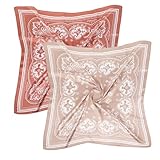 Tucnoeu 2 Stück Kopftuch Damen, Seidenschal, Weich Quadratisch Kopftücher für Damen, Halstuch, Seiden Kopftuch, Bandana Tuch, Geschenk für Frauen 68x68cm(Rosa Beige)