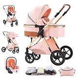 Mobayta Kinderwagen 3 in 1 Komplettset Baby Kombikinderwagen bis 22kg, Zusammenklappbar, Große Gummireifen, Großer Einkaufskorb, Warmer FußsackOrganizer Tasche
