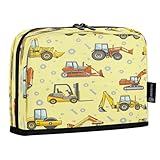 HMZXZ Stehendes Federmäppchen, Baumaschinen, große Kapazität, Stifttasche für Jungen und Mädchen, mehrschichtiges Stifteetui, Stifthalter, Schreibwaren-Organizer, gelb, Auto, LKW, für Schule, Büro