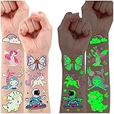 Leesgel Tattoo Kinder Jungen Mädchen, 140 Stück Leuchtende Tattoo Aufkleber Kinder Kindertattoo Sticker, Mitgebsel Kindergeburtstag Gastgeschenke Deko Kleinigkeiten für Kinder Geschenke Silvester Deko