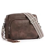 CLUCI Umhängetasche, Crossbody Bag Damen Breiter Gurt, Handy Schultertasche PU Leder, Handtasche, Klein mit Fransen Verstelbaar Schultergurt Kaffee