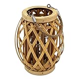 Holz Laterne mit Kerzenglas - 22 x 15 cm - Windlicht mit Jute Seil zum Hängen - Deko Kerzenhalter Leuchte zum Hängen für Innen Garten Balkon