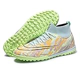 BIAJIAZHUA Jugend-Fußballschuhe,Hoch Oben Schnüren TF Rasenfußballschuhe Männer,Leicht Atmungsaktiv Kinder Fußballschuhe,Outdoor-Indoor-Turnschuhe (Color : Green, Size : 38 EU)