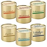 Dosenwurst Mischkarton 6x400g Leberwurst Blutwurst Lyoner Schinkenwurst Bierwurst Wurstkonserven Wurst Dosen haltbar Konserven Fleisch Wurstwaren